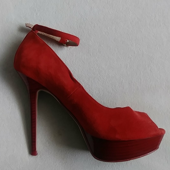 ZARA red suede peep toe Heels - Picture 5 of 11